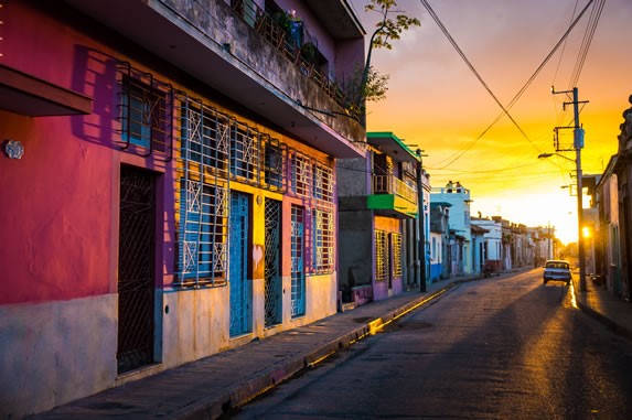 View of a sunset in the streets of Camaguey
