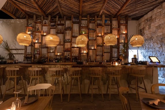 Wooden bar in the restaurant
