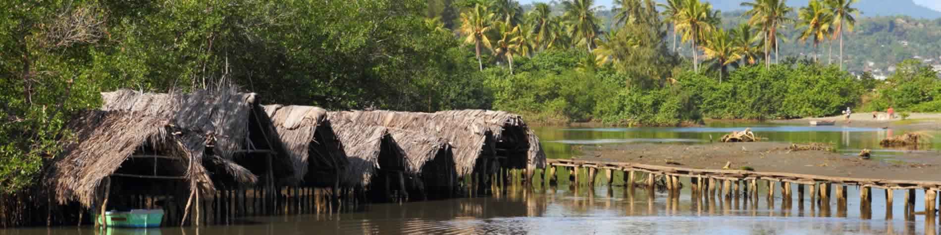 View of tipical hut over the water