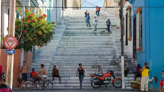 large staircase with buildings on both sides