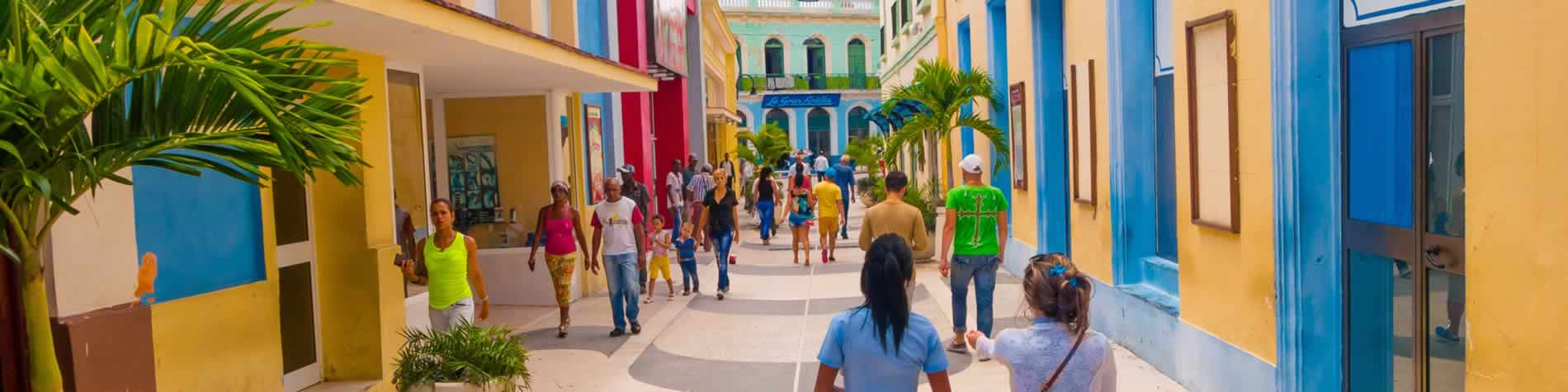 View of people walking down a city boulevard