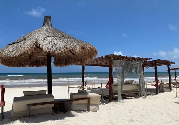 Beds on the beach at Club Zebra Tulum