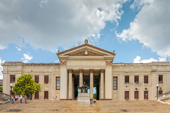 University stairs to entrance view