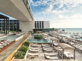 Wide view of hotel pool area