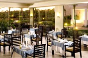 Wooden furniture in the hotel restaurant