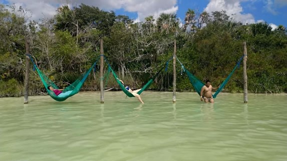 Hammocks in the Kaan Luum lagoon