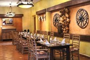 Wooden furniture in the hotel restaurant