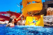 Swimming pool with slides in the hotel