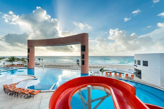 Pool with slide at the hotel