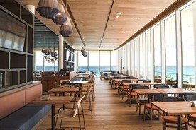 Wooden furniture in the hotel restaurant