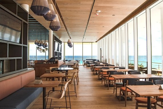 Wooden furniture in the hotel restaurant