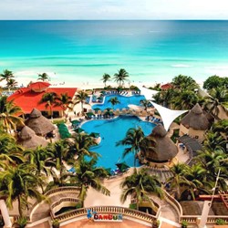 Aerial view of the GR Solaris Cancun hotel
