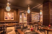 Wooden furniture in the hotel restaurant