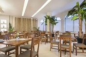 Wooden furniture in the hotel restaurant