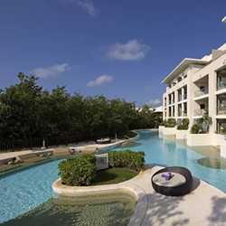 View of hotel pools by rooms