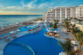Aerial view of Playacar hotel and pools
