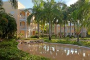 Hotel gardens with vegetation and lagoon