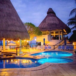 Night view of the pool area
