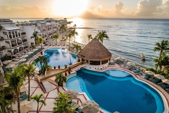 Aerial view of hotel pool and beach areas