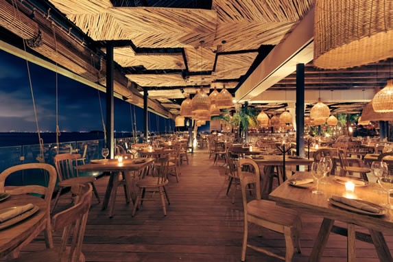 Wooden furniture in the restaurant