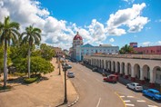 View of avenue and Government Palace in Cienfuegos