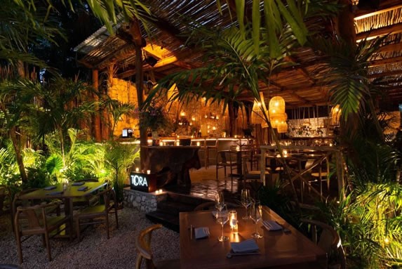 Patio with ample vegetation in the restaurant