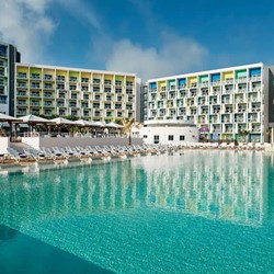 Pool and hotel building view