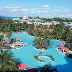 Aerial view of the Arenas Blancas hotel pool