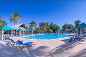 Pool surrounded by loungers at the hotel