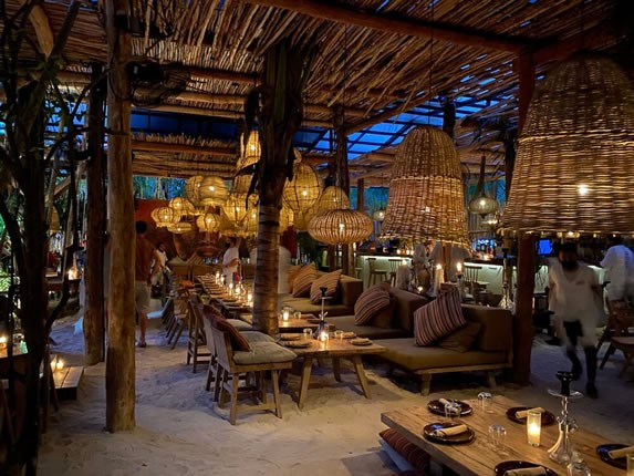 View of the restaurant's sand floor