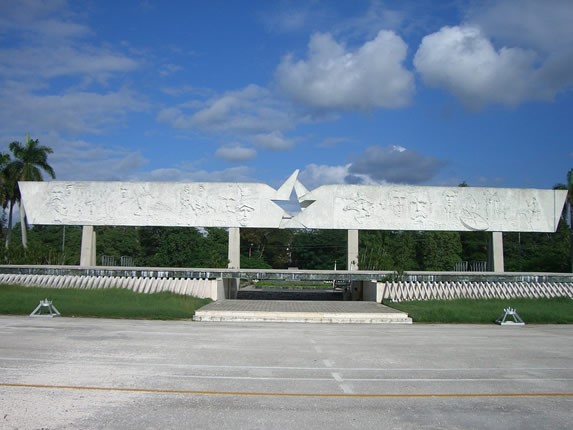 cement monument with carved star