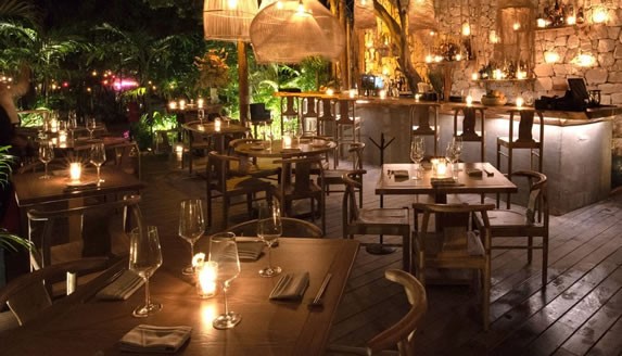 Wooden furniture in the interior of the restaurant