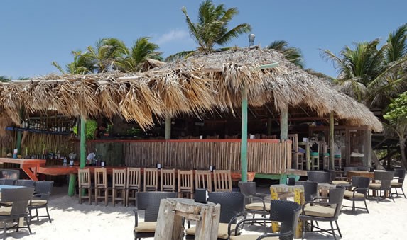 View from the beach of the restaurant
