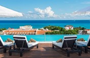 View of hotel terrace outllooking the town and sea