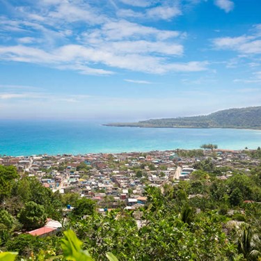Aerial view of the sea and the city of Baracoa