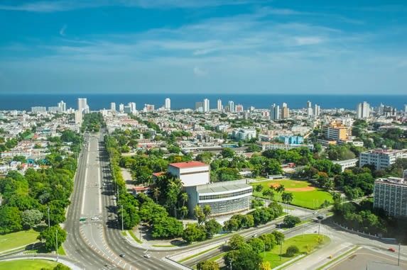 View of avenue and Malecón in the background