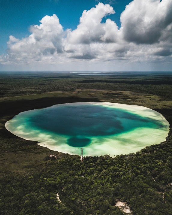Aerial view of the Kaan Luum lagoon