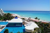 Aerial view of the hotel pool and beach