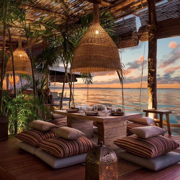 Table overlooking the sea in the restaurant