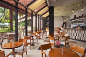 Wooden furniture in the hotel bar