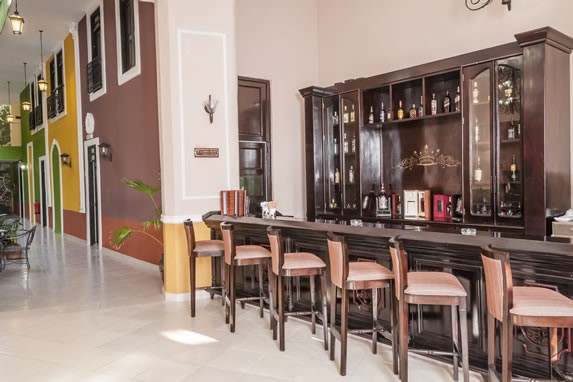 Hotel bar with antique wooden furniture