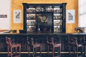 bar with old wooden bar and sidewalks