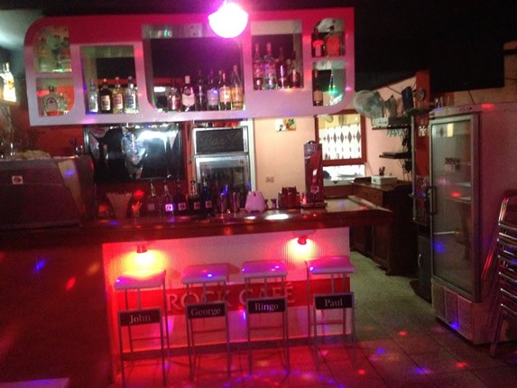 bar decorated with colored night lights