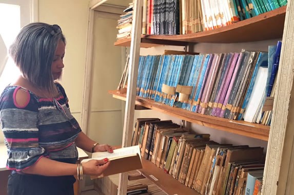 shelves with books in the museum