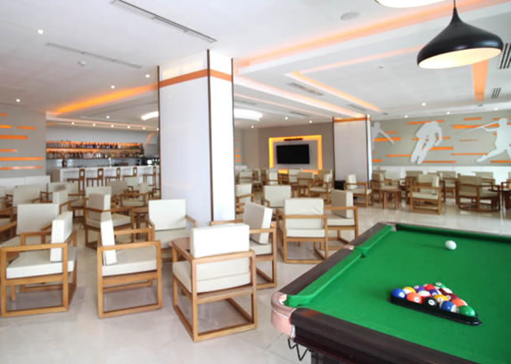 lobby bar with pool table and bar