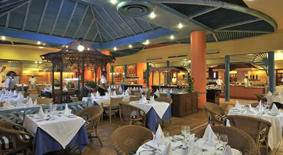 restaurant interior with buffet table