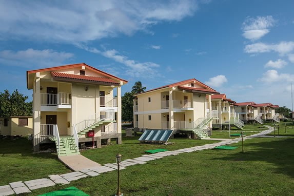 two-story bungalows surrounded by greenery