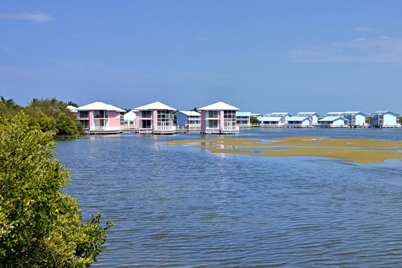 two-story bungalows on the lagoon