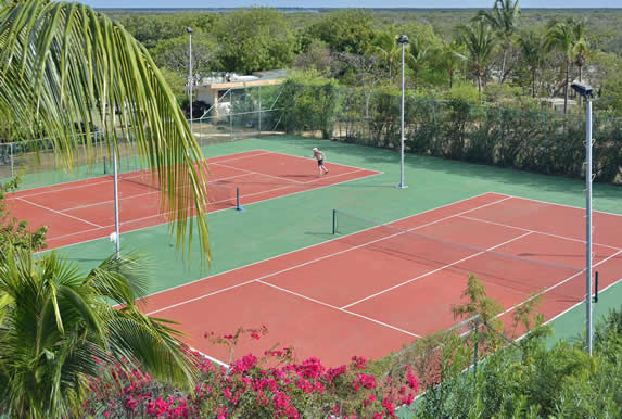 tennis courts surrounded by greenery