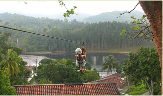 tourist sliding in canopy